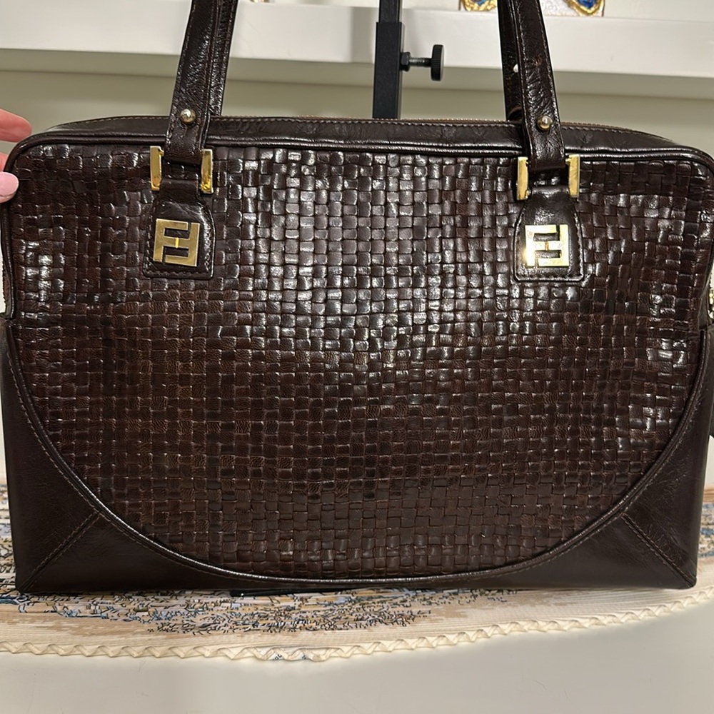 SOLD Fendi FF Logo Intrecciato Leather Shoulder Bag - Picture 5 of 17